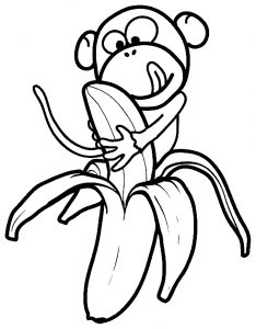 Macaco fácil comendo banana para colorir