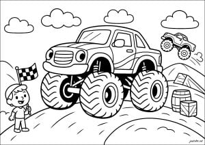 Aventura com carros de corrida gigantes