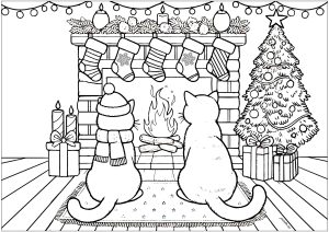 Dois Gatos Em Frente A Uma Lareira
