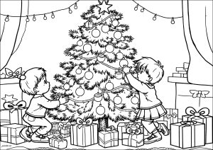 Crianças A Decorar Uma árvore De Natal