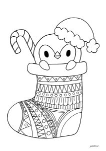 Meia De Natal Com Um Pequeno Pinguim