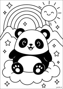 Panda feliz em uma nuvem