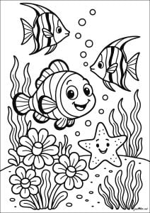 Três peixes e uma estrela do mar
