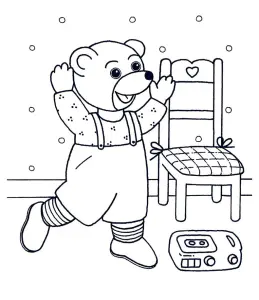 Coloração De Pequeno Urso Marrom Cantando E Dançando Ao Som Do Seu Gravador De Cassetes