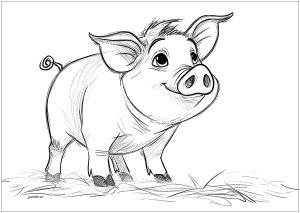 Desenho Simples De Um Porco Para Colorir