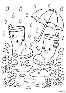 Botas saltitantes divertidas sob a chuva