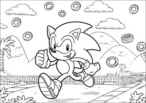 Sonic em pleno sprint, à procura de anéis