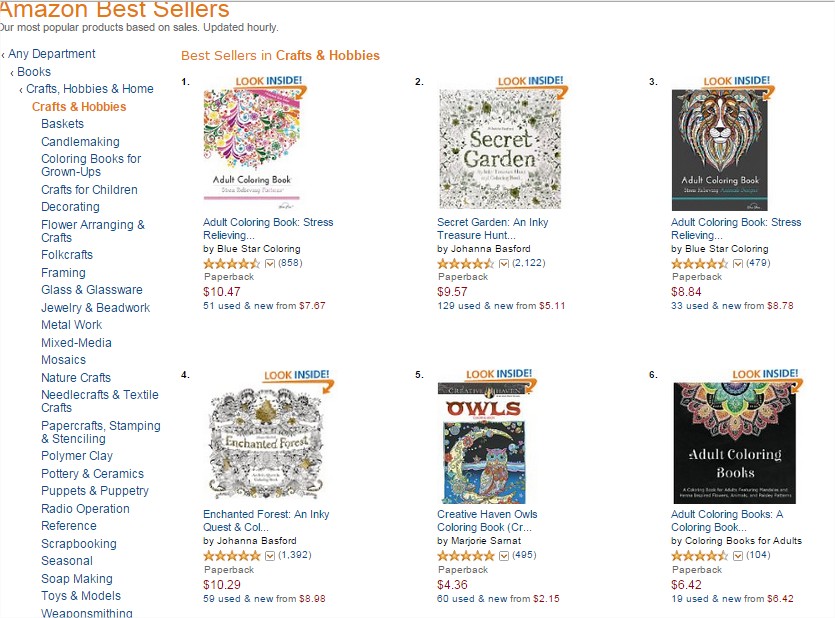 Amazon's Top sellers for Adult Coloring books
