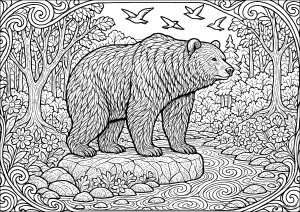 Majestuoso oso junto al arroyo