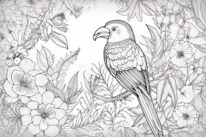 Pájaro Y Flores Tropicales