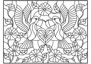 Dos Pájaros Y Un Pequeño Corazón En El Centro, Estilo Vitral