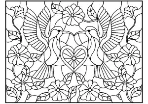 Dos Pájaros Y Un Pequeño Corazón En El Centro, Estilo Vitral