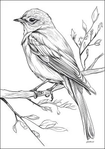 Dibujo Realista De Un Pájaro En Una Rama