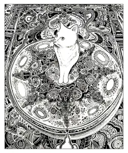 Un Gato Sobre Una Bonita Alfombra Para Colorear