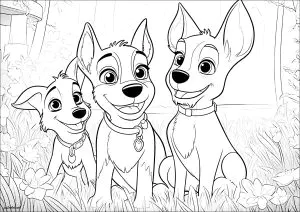Tres Perros Felices En El Jardín
