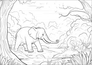 Elefante joven caminando por la sabana