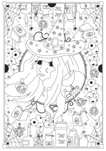 Bruja Y Sus Muchas Pociones Y Libros De Hechizos