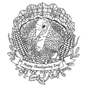 Página Para Colorear Del Día De Acción De Gracias Con Pavo, Verduras  Maíz  Y Frutas