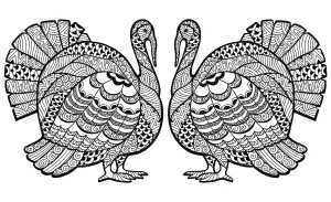 Lámina Para Colorear De Zentangle Doble Pavo