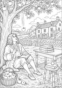 Isaac Newton descubriendo la gravedad universal a través de su famosa manzana, en 1666.