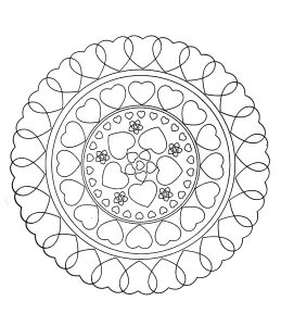 Gratis Mandala Para Colorear : Corazones Amorosos