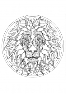 Mandala con cabeza de león original y motivos geométricos