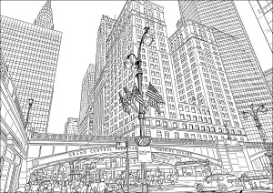 Calle cerca de Grand Central con el viaducto de Park Avenue