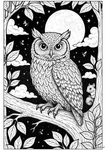 Búho nocturno y luna mística