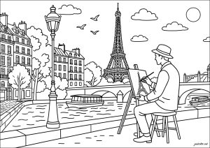 Artista pintando en las orillas parisinas