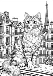Un majestuoso gato en un balcón parisino
