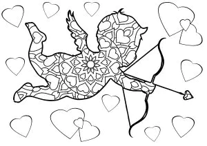 Cupido Con Motivos Y Corazones Alrededor