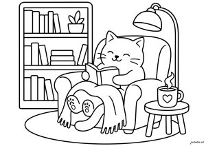 Un gato leyendo en un sillón
