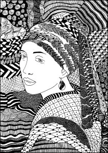 Dibujo de Zentangle basado en La joven de la perla