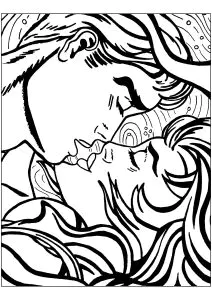 Coppia che si bacia: creazione ispirata all'arte di Roy Lichtenstein