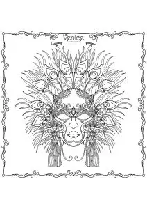 Maschera Di Carnevale Veneziana Con Piume E Ornamenti