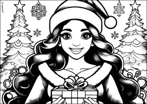 Giovane donna vestita da Madre Natale con un regalo