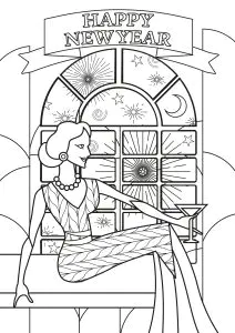 Donna in stile Art Déco   Testo "Buon anno".