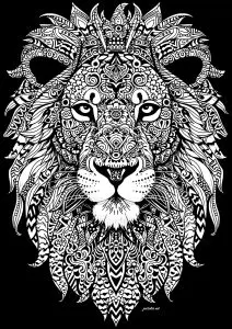 Incredibile Testa Di Leone A Motivi Intricati Con Sfondo Nero