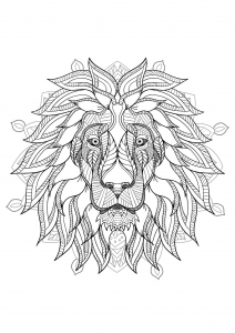 Mandala con elegante testa di leone e motivi geometrici