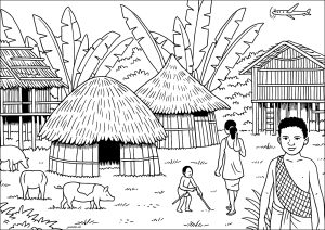 Afrikanisches Dorf mit traditionellen Behausungen