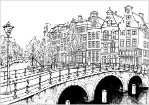 Amsterdamer Häuser und Brücken