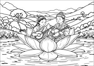 Musiker auf lotusblumen