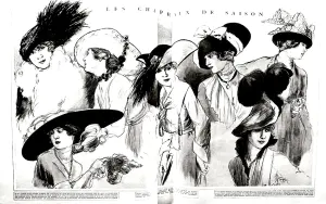 1915 Modeskizze Mit Damenhüten