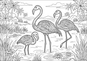 Anmutige Flamingos am Seeufer