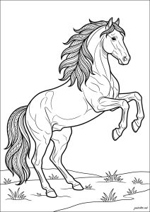 Pferd mit einer Mähne voller Muster zum Ausmalen