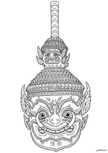 Thotsakan, Dämonenkönigs-Maske aus königlichen Tänzen (Thailand, ca. 1850–1900)