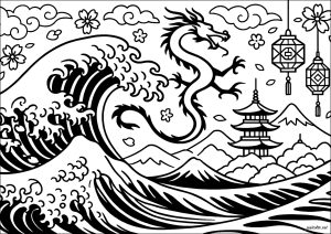 Große Welle und Drache des Ostens