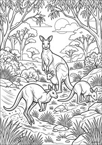 Känguru Familie im Busch