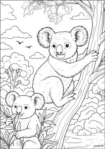 Friedliche Koalas in den Eukalyptusbäumen