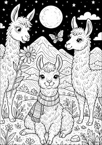 Trio von Lamas unter dem Mond